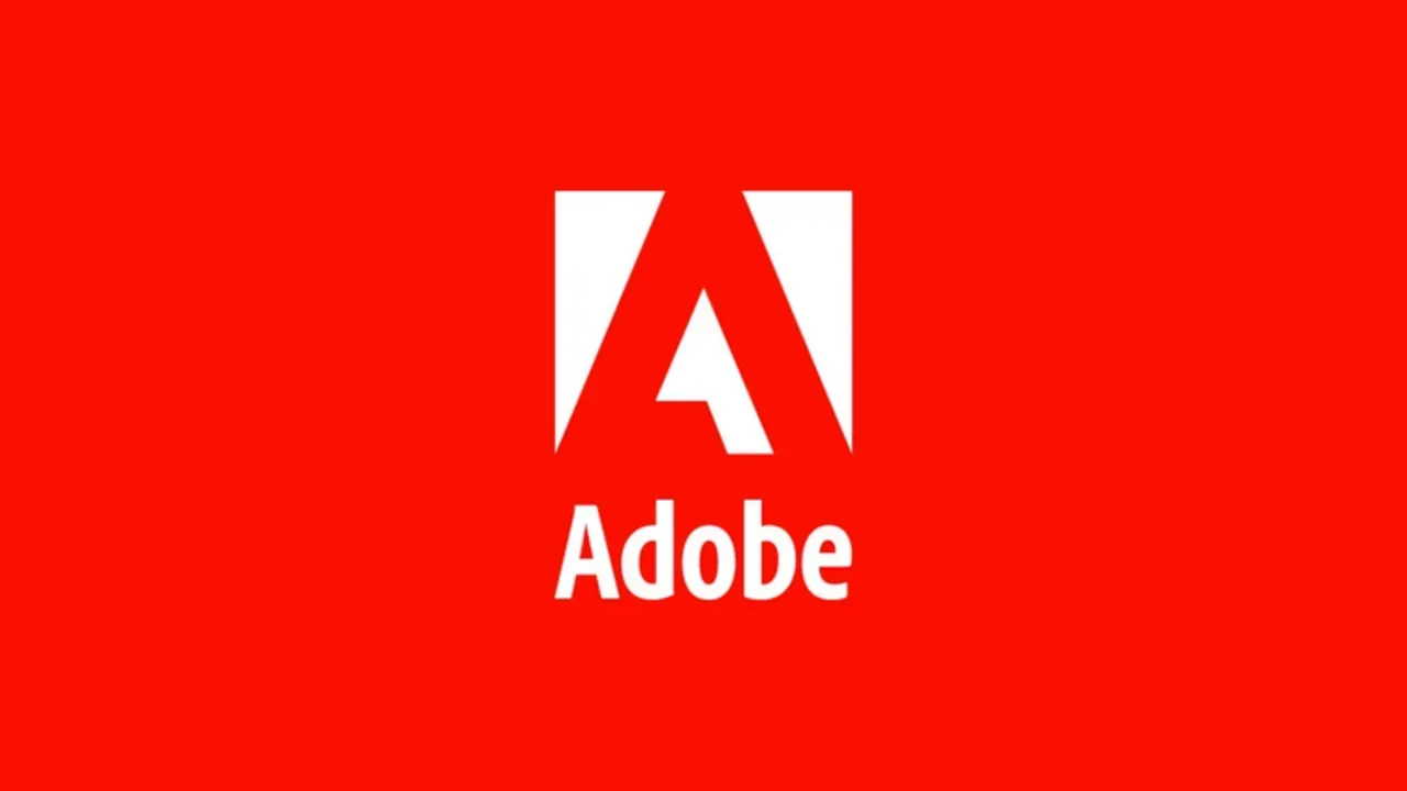 Logo Adobe blanc sur fond rouge, visuel de la vidéo produit