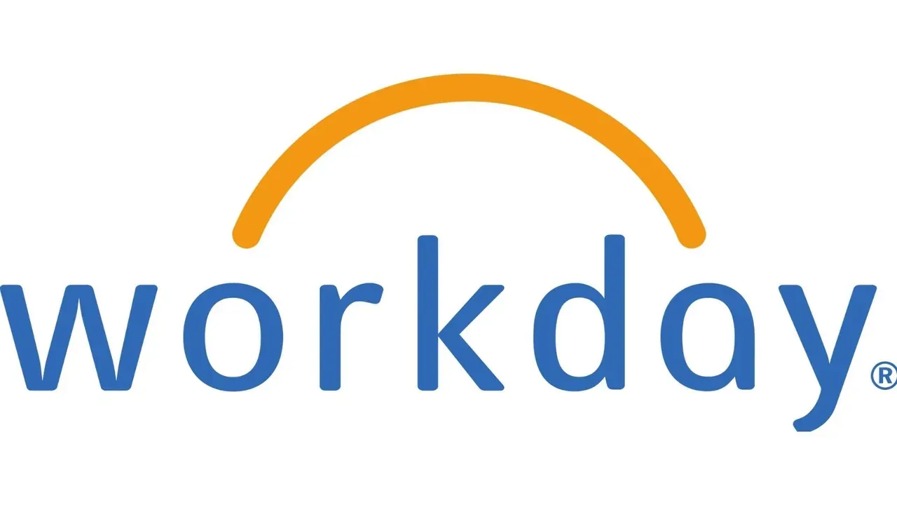 Logo Workday bleu et orange sur fond blanc, visuel de la vidéo corporate