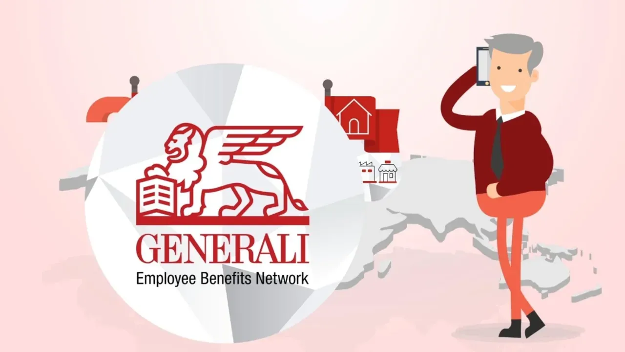 Logo Generali Employee Benefits Network et un homme au téléphone, dessinés