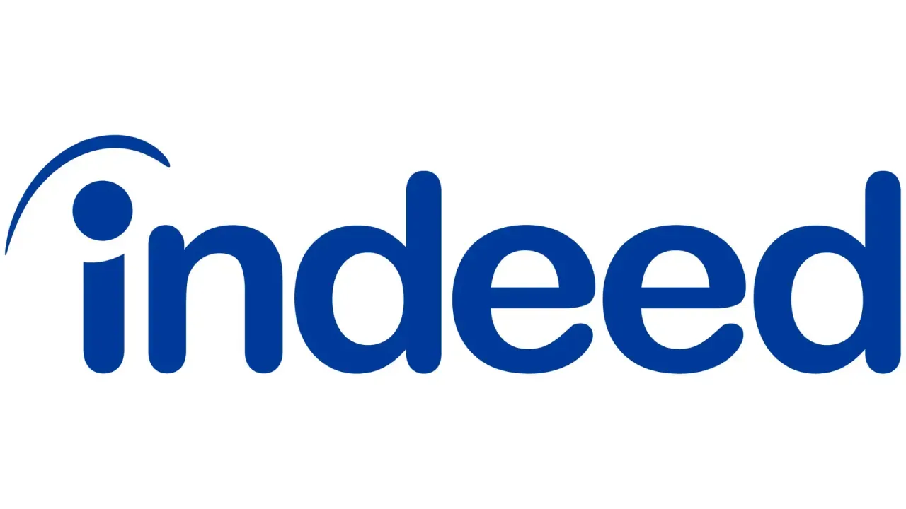 Logo Indeed bleu sur fond blanc, visuel du spot TV