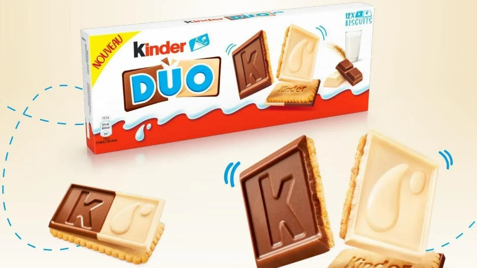 Boîte et biscuits Kinder Duo, visuel de la publicité