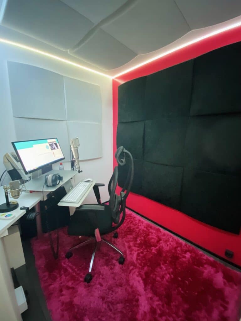   Estelle Hubert's professional recording booth in Saint-Omer, dedicated to producing telephone messages for public services.