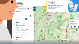 Capture d’écran de la vidéo Itinisère, montrant les conditions de route avec une voix off dynamique d’Estelle Hubert.