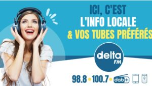 Visuel Delta FM, info locale et tubes préférés, illustrant le Voix Off Habillage Antenne par Estelle Hubert.